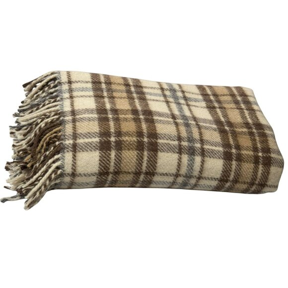 Vtg The Penmachno Rug Travel Picnic Plaid Fringed Blanket Wool 62"x60"  Wales - Picture 4 of 4